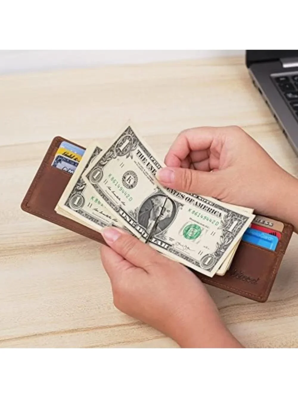 Minimalist RFID Blocking Slim Wallet with Money Clip - Genuine Leather Bifold